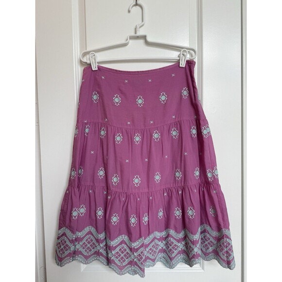 Tibi Women’s‎ Cotton Silk Pink Embroidered Tiered Scalloped Hem Skirt Sz 6 Lined - Picture 1 of 7